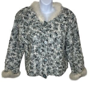 Vintage Cote A Cote Mohair Blend Button Up Sweater Blue Gray Cream Size S/M